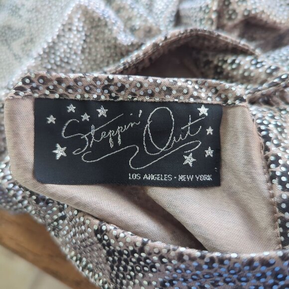 Vintage Steppin Out Metallic Snake Print Ruched Midi Dress Flutter Cap Sleeves M - Picture 10 of 16